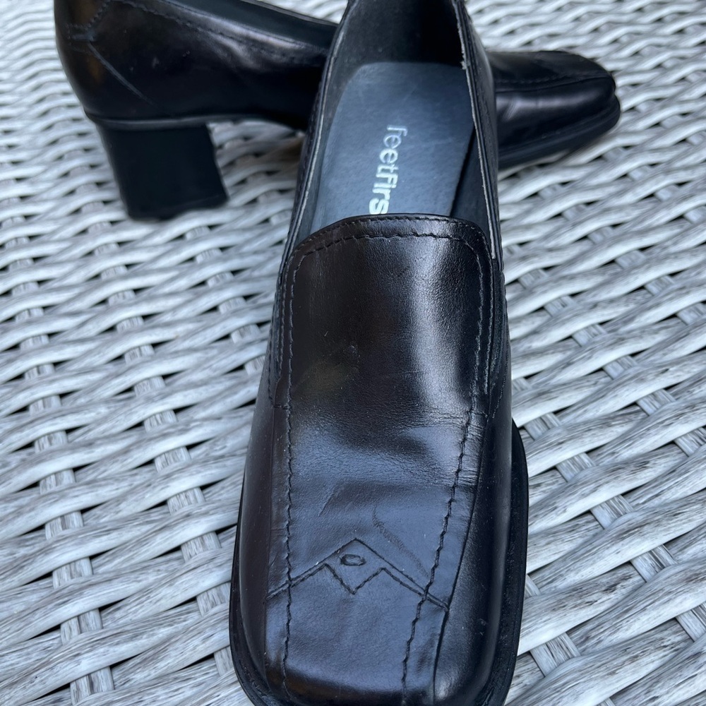 NEW Feet First Leather Block Heel square toe shoes loafers - Picture 3 of 7